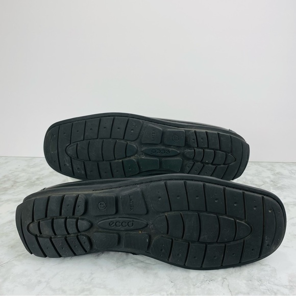Ecco Black Leather Driving Loafer Mens 47 13 Moc Square Toe Slip On Arch Support - Picture 8 of 8